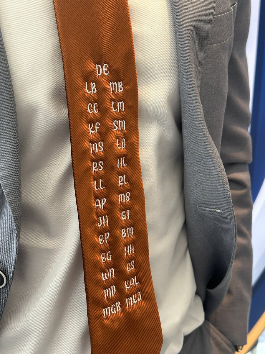 Texas DB Michael Taaffe is at #SECMD25, wearing a tie embroidered by Anderson Parker in Austin with the initials of the campers, counselors, and camp director Dick Eastland, who all passed away at Camp Mystic in the recent floods in Kerr County