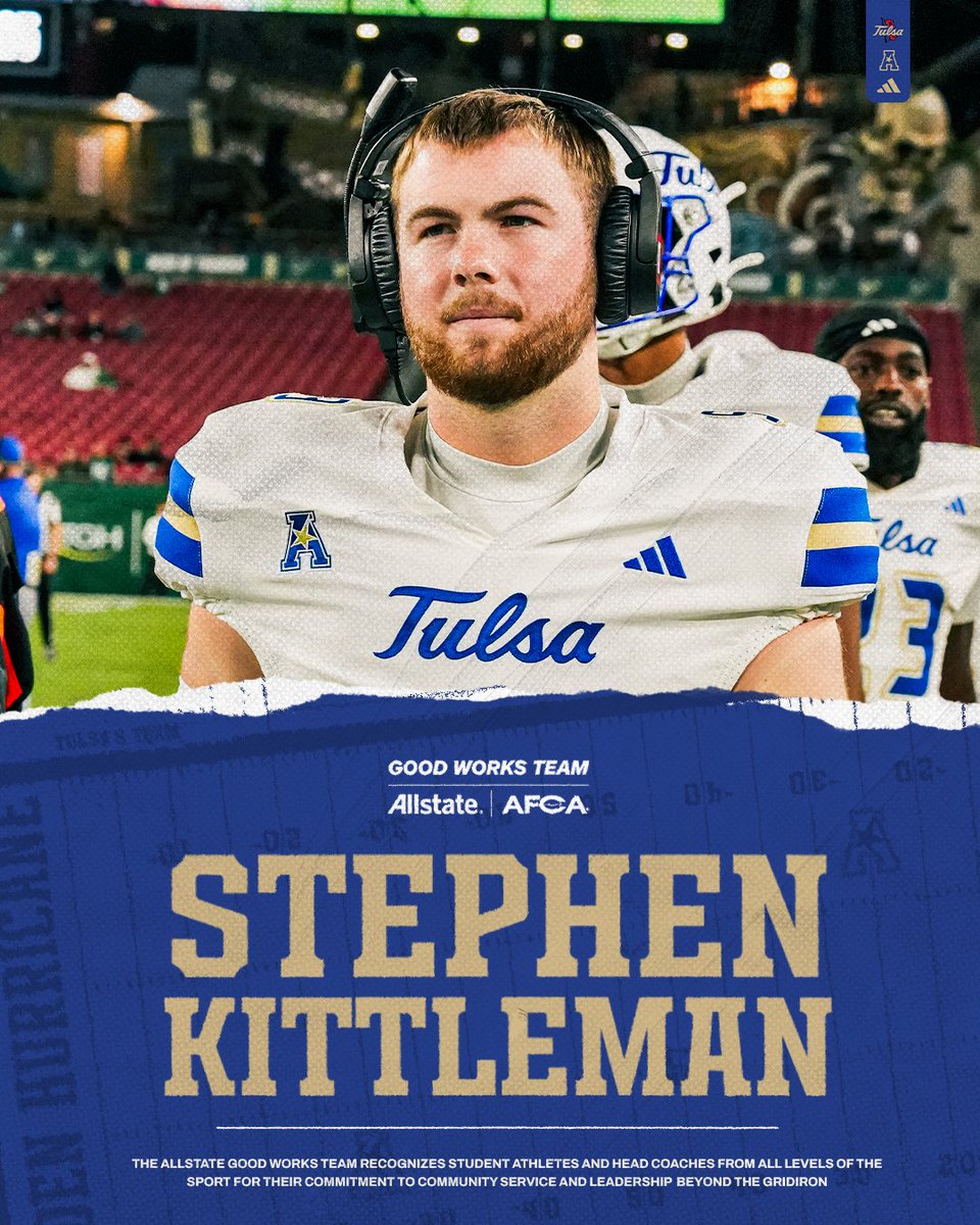 TulsaFootball's tweet image. Proud to see @S_Kittleman nominated for the Allstate AFCA #GoodWorksTeam!
@Allstate x @WeAreAFCA
#ReignCane