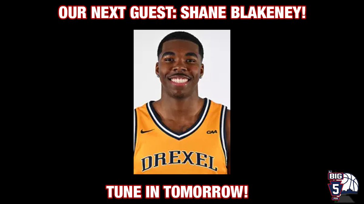 Big5Pod's tweet image. ‼️GUEST ANNOUNCEMENT‼️
We’re thrilled to be joined by @DrexelMBB guard @ShaneBlakeney3 on our next episode of the Big 5 Pod!
Our episode with Shane will be out tomorrow morning. Make sure to tune in then!