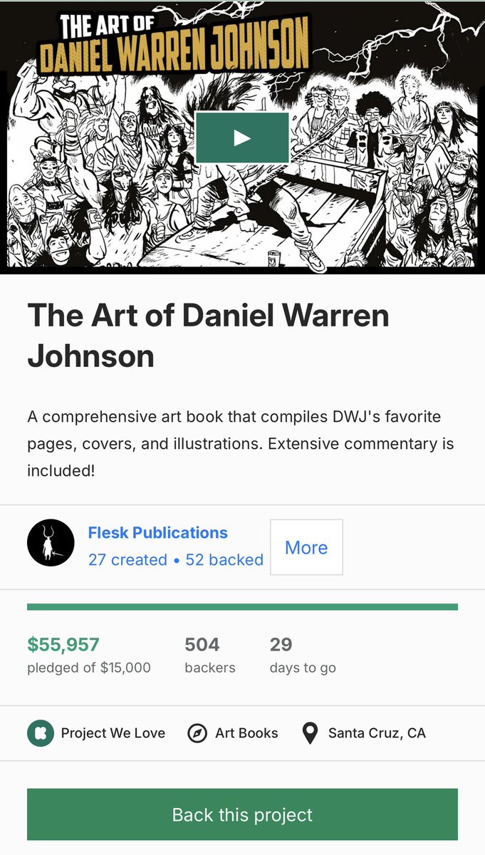 FelixComicArt's tweet image. The FIRST EVER art book for @danielwarrenart just hit Kickstarter an hour ago…and it’s already exceeded $55K and 500 backers!
THE ART OF DANIEL WARREN JOHNSON is 288 pages of pure DWJ magic! Brilliantly produced by Flesk Publications! Back it now!:
kickstarter.com/projects/flesk…