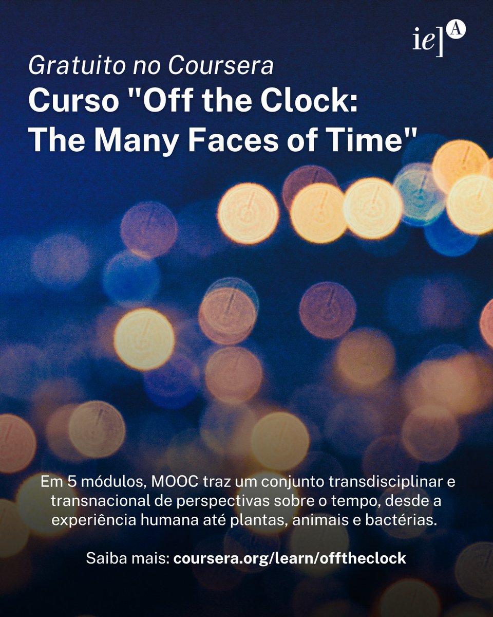O curso online gratuito "Off the Clock: The Many Faces of Time" é resultado de encontros no IEA e em Nagoya, Japão, durante a 1ª Academia Intercontinental. Uma reflexão sobre o tempo a partir da filosofia, física, psicologia e outras áreas. Inscreva-se: 
coursera.org/learn/offthecl….