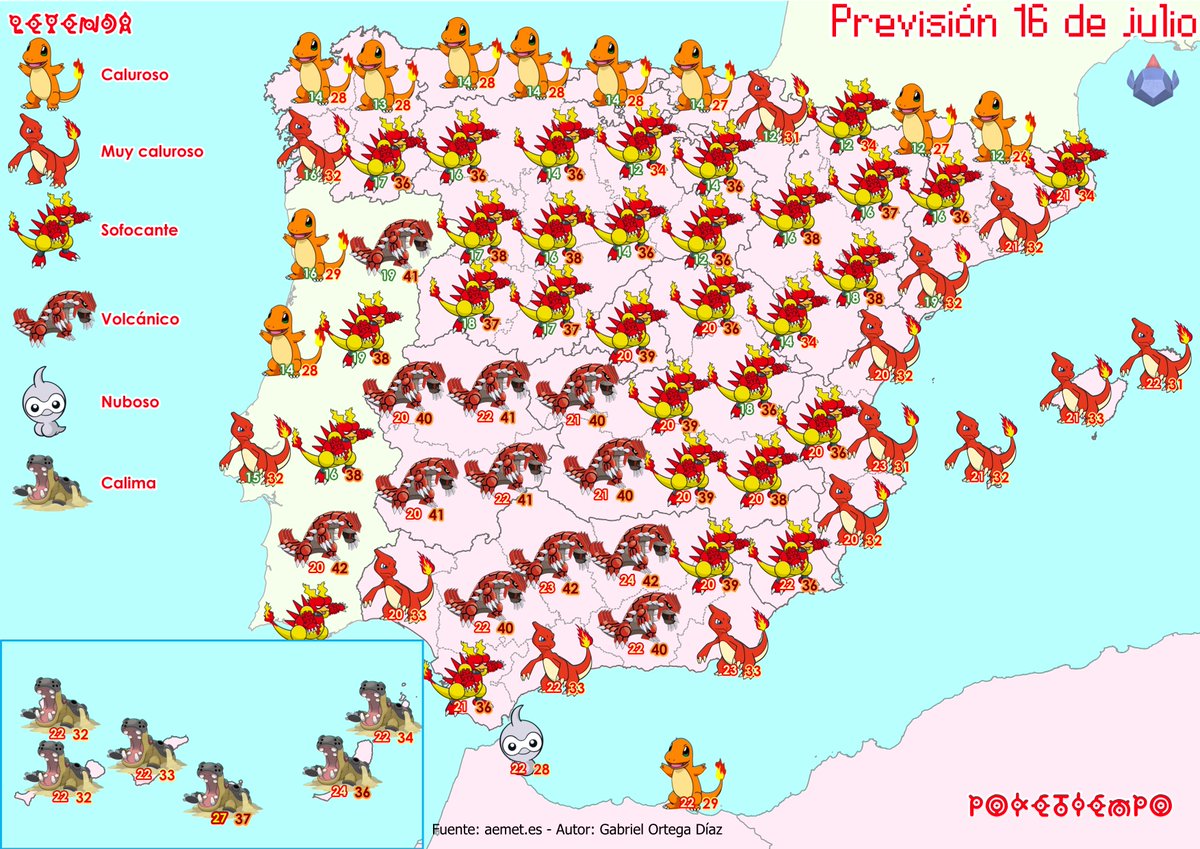 🔥🌋Mañana en España sólo habrá 3 opciones: 
-Calor, en el Cantábrico.
-Mucho calor, en la meseta norte, Ebro y Mediterráneo.
-Muerte y destrucción, en el suroeste y Canarias.