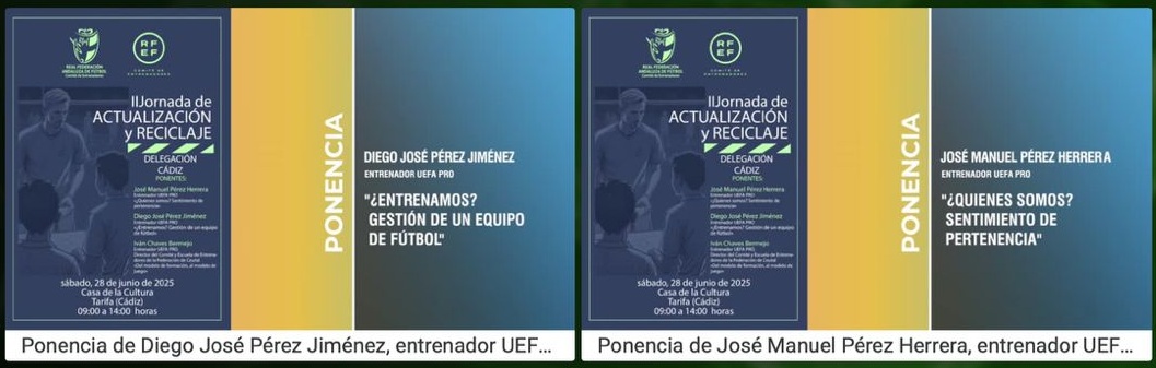 📒 Entrenadores RFAF 

📋II Jornada de actualización en Cádiz

🗣️Iván Chaves, entrenador UEFA Pro y director de comité entrenadores <a href="/FedFutbolCeuta/">RFFCE</a>
🗣️Diego José Pérez, entrenador UEFA Pro
🗣️José Manuel Pérez, entrenador UEFA Pro

📺 En Novedades de #RFAFtv 

#EntrenadoresRFAF