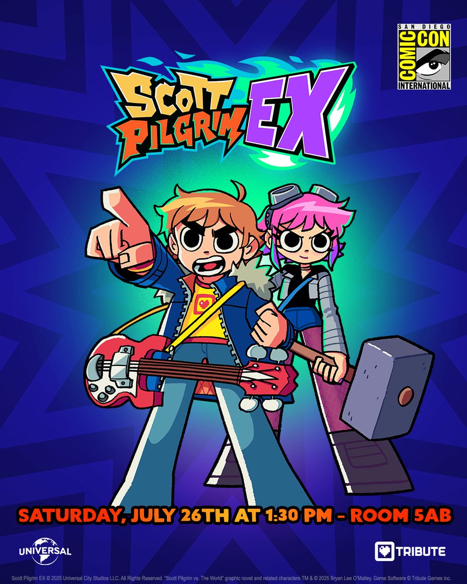 TributeGames's tweet image. Scott Pilgrim EX is taking the #SDCC @Comic_Con stage! 🌀🎸
In this panel, expect story teases and dev insight from the team behind the game, including series creator @bryanleeomalley!
🔗Details: comiccon2025.sched.com/event/271VA/sc…