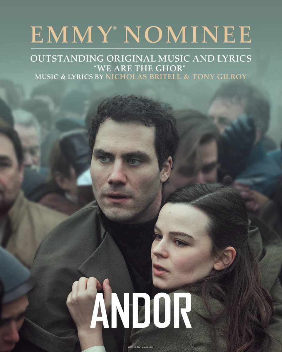 andorofficial's tweet image. Congratulations to ANDOR's Nicholas Britell and Tony Gilroy for their Emmy® nomination for Outstanding Original Music and Lyrics - “We Are The Ghor” in ANDOR. #Emmys