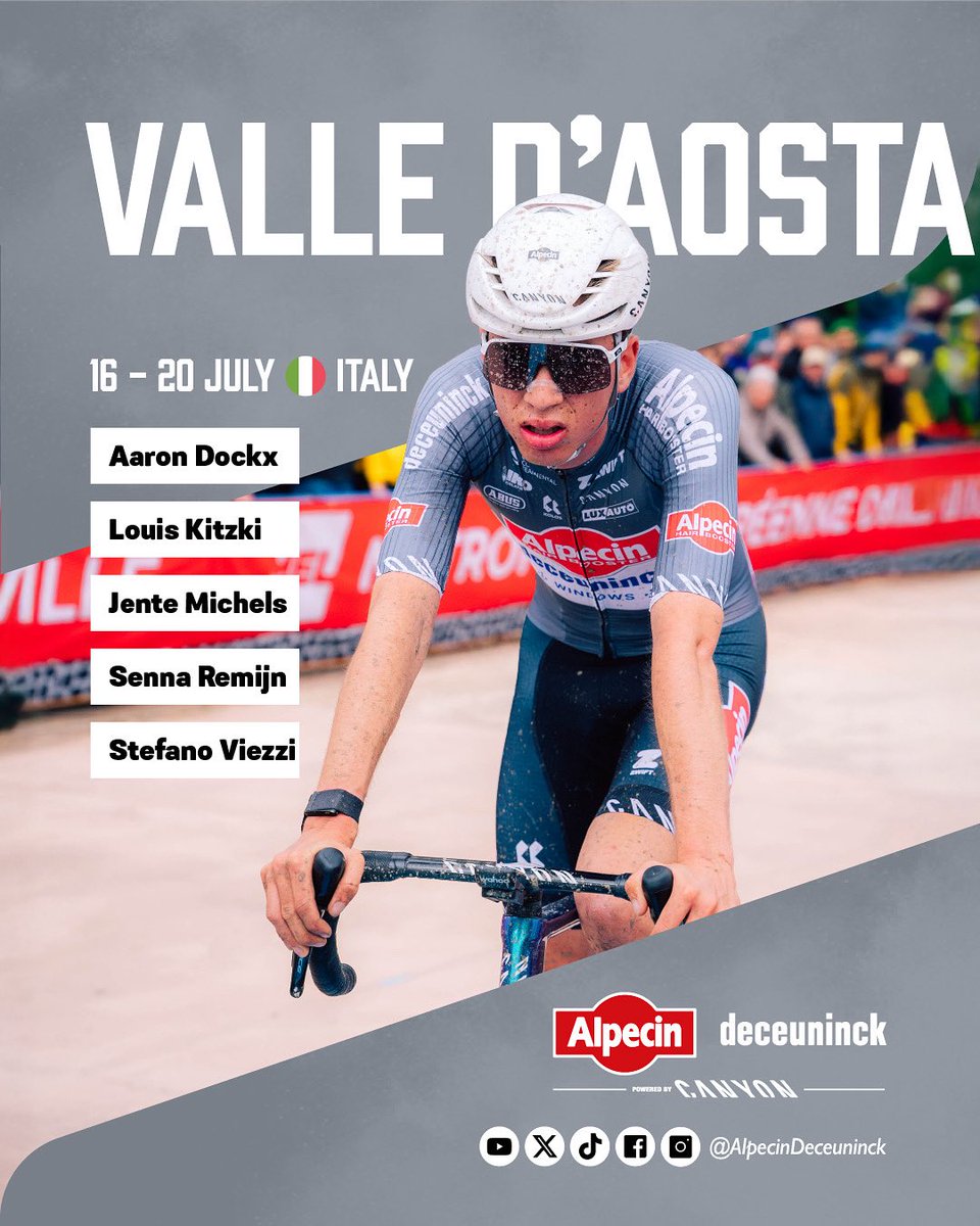 AlpecinDCK's tweet image. Away from the Tour de France spotlight, a U23 key race kicks off tomorrow: the Tour de Val d’Aosta for our development squad.
Here’s our strong lineup for this five-day stage race. Good luck out there, guys!
#AlpecinDeceuninck #Development