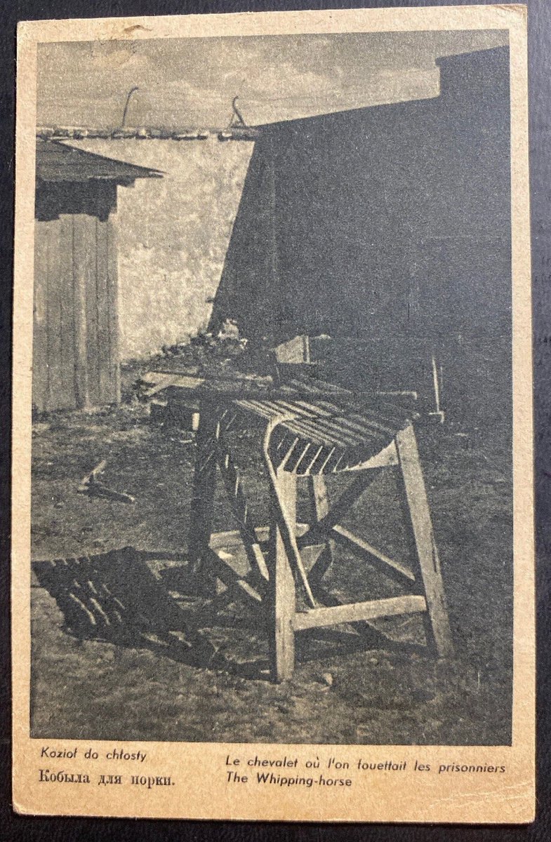 ReidEdwardII's tweet image. This haunting photograph shows a brutal relic from the Auschwitz concentration camp: the whipping horse, a crude wooden apparatus used by German SS guards to torture prisoners. Labeled in Polish, Russian, French, and English, it stands as grim testimony to the international…