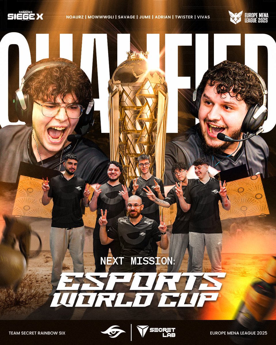 Hard work pays off.  

See you at the Esports World Cup! 🫡 

#SecretR6 #EWC2025