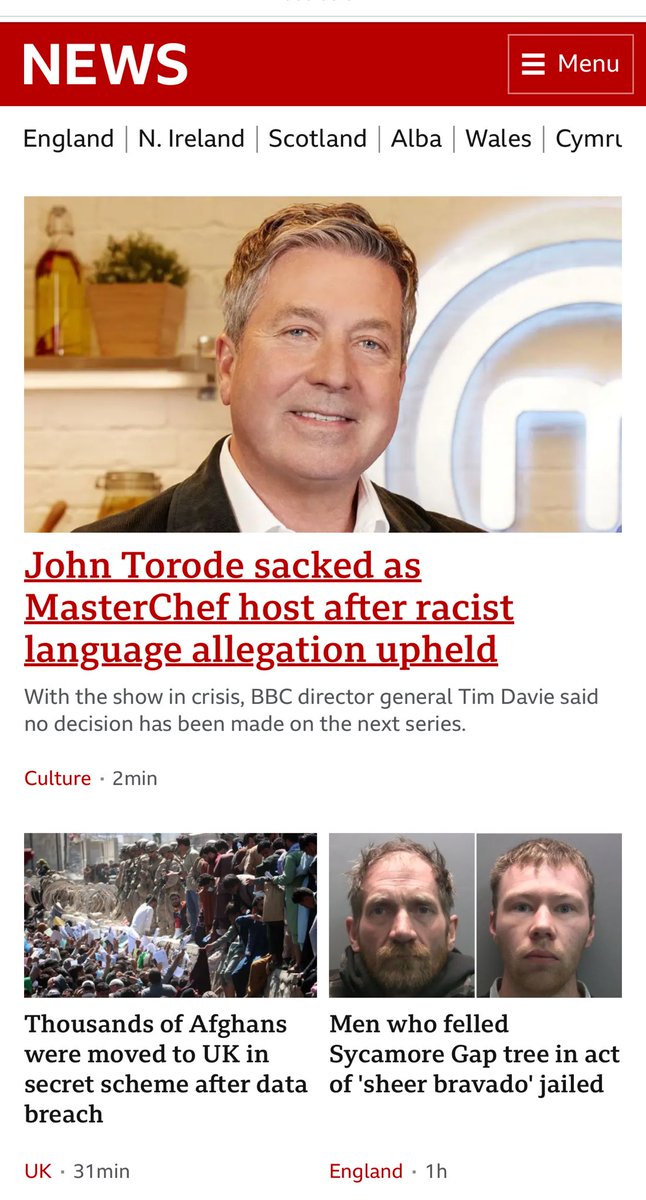 chrisrumfitt's tweet image. This Afghan refugee story is huge and yet THIS is the homepage of the BBC website… have they taken leave of their senses???