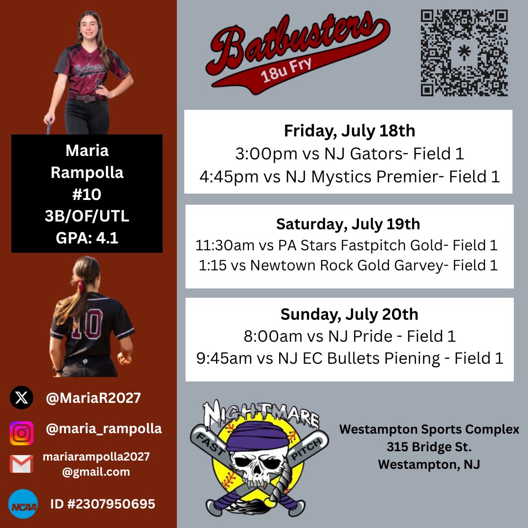 Maria Rampolla 2027 (@mariar2027) on Twitter photo Iโm excited to play in remembrance of John Biasi at the Super 72 showcase, this weekend. Come out and watch us compete!! <a href="/los_stuff/">Carlos Arias</a> <a href="/LegacyLegendsS1/">Legacy & Legends Softball</a> <a href="/LineDsoftball/">Line Drive Media</a> <a href="/ExtraInningSB/">EXTRA INNING SOFTBALL</a> <a href="/DirectRecruits/">Direct Recruits</a> <a href="/EastCoastFP/">East Coast Fastpitch Softball</a> <a href="/SBRRetweets/">Softball Recruiting Reposts</a> <a href="/CoastRecruits/">Coast 2 Coast Recruits</a> <a href="/TopPreps/">SPORTS NEWS, VIDEOS, GRAPHICS, EXPOSURE & MORE</a> <a href="/NBatbusters/">NJ Batbusters</a> <a href="/nightmarefp/">Nightmare Fastpitch</a> Iโm excited to play in remembrance of John Biasi at the Super 72 showcase, this weekend. Come out and watch us compete!! <a href="/los_stuff/">Carlos Arias</a> <a href="/LegacyLegendsS1/">Legacy & Legends Softball</a> <a href="/LineDsoftball/">Line Drive Media</a> <a href="/ExtraInningSB/">EXTRA INNING SOFTBALL</a> <a href="/DirectRecruits/">Direct Recruits</a> <a href="/EastCoastFP/">East Coast Fastpitch Softball</a> <a href="/SBRRetweets/">Softball Recruiting Reposts</a> <a href="/CoastRecruits/">Coast 2 Coast Recruits</a> <a href="/TopPreps/">SPORTS NEWS, VIDEOS, GRAPHICS, EXPOSURE & MORE</a> <a href="/NBatbusters/">NJ Batbusters</a> <a href="/nightmarefp/">Nightmare Fastpitch</a>
