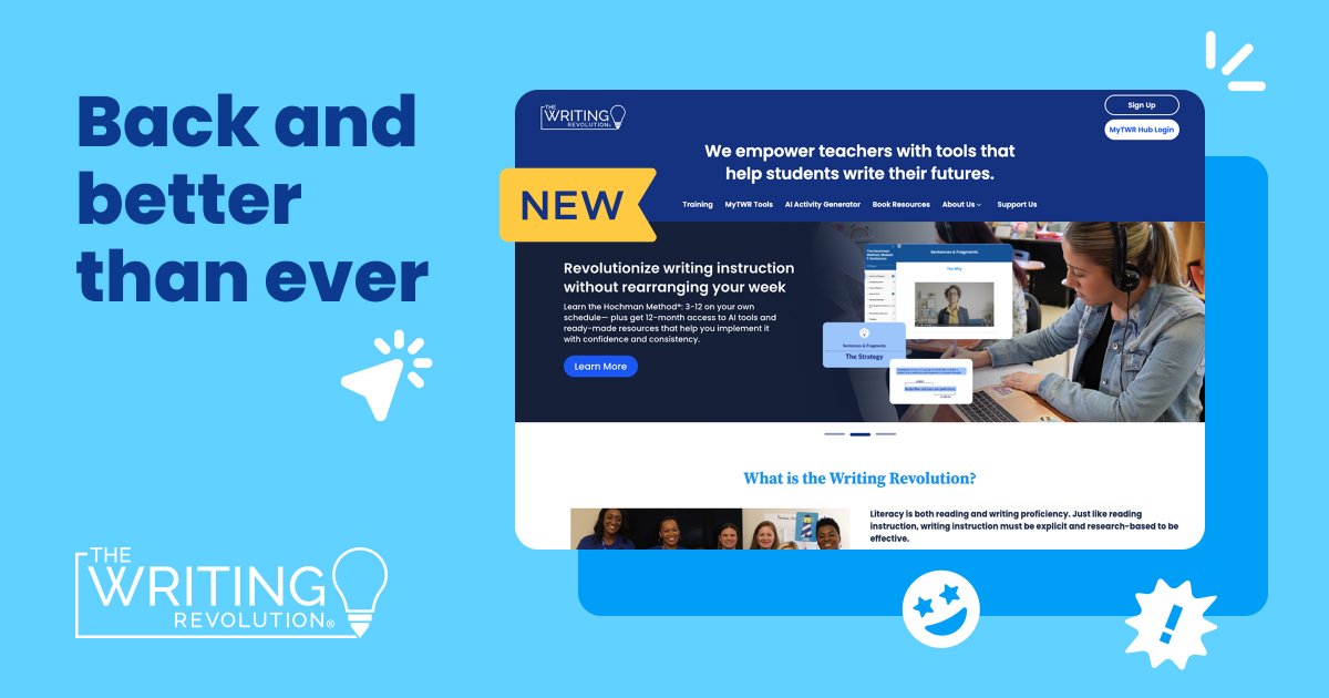 TheWritingRevol's tweet image. 🎉 MyTWR Hub is LIVE!
Your all-in-one platform for transforming writing instruction is here! ✍️✨
Whether your are just starting out on your Writing Revolution journey or years into teaching with the Hochman Method®, MyTWR Hub is redesigned and ready to support YOU.
🤝 Already…