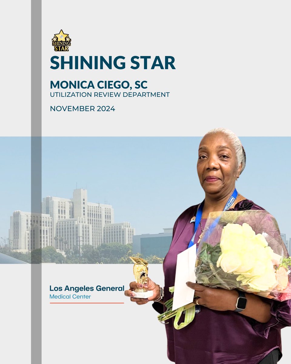 LAGeneralMed's tweet image. 🌟 Shining Star – Nov 2024
Congrats to Monica Ciego, Sr. Clerk – Utilization Review! Known for her expertise, collaboration, and mentorship, Monica’s dedication makes a daily impact. Thank you for your excellence and service to LA General!