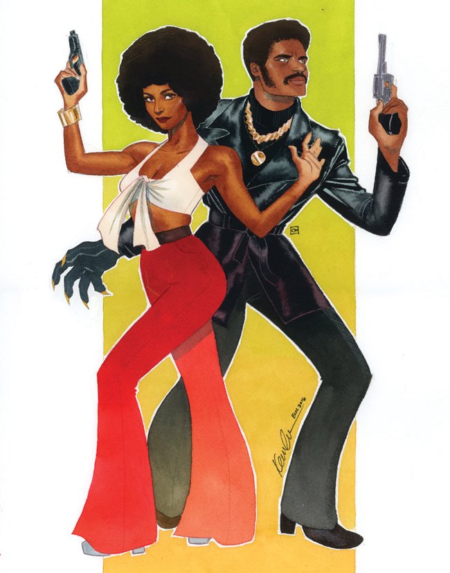 kevinwada's tweet image. Misty Knight and T’Challa commission, 2016
I love sharing old commissions that people may have never seen. This was SUCH a fun prompt (do them in the style of 70’s Blaxploitation icons) and I had so much fun painting it.