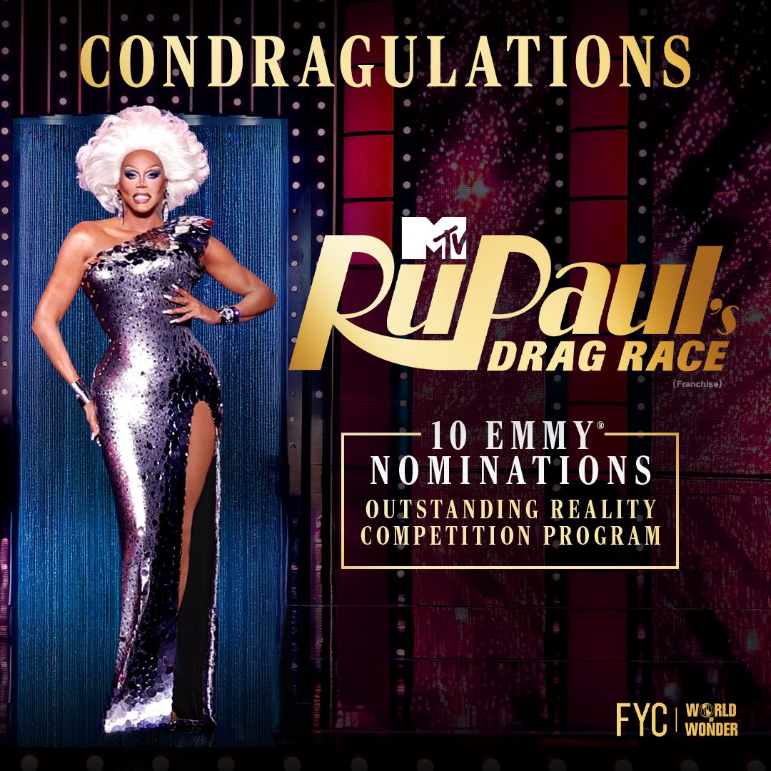 WorldOfWonder's tweet image. Protect the dolls. Protect drag. ❤️👠 

THANK YOU @televisionacad for honoring @rupaulsdragrace S17 &amp;amp; Untucked with 10 NOMINATIONS, incl. Outstanding Reality Competition Program &amp;amp; @rupaul’s record-breaking 10th nom for Outstanding Host! #Emmys 

#DragRace @mtv @wowpresentsplus