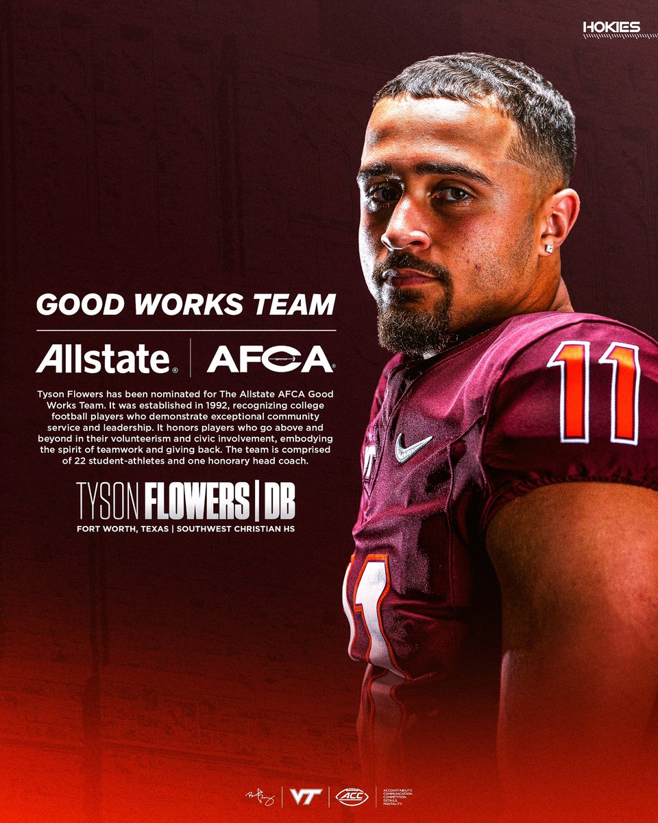 HokiesFB's tweet image. Better keep your eye on our Allstate AFCA Good Works Team nominee Tyson Flowers this season π
#ThisIsHome | #TeamOverMe