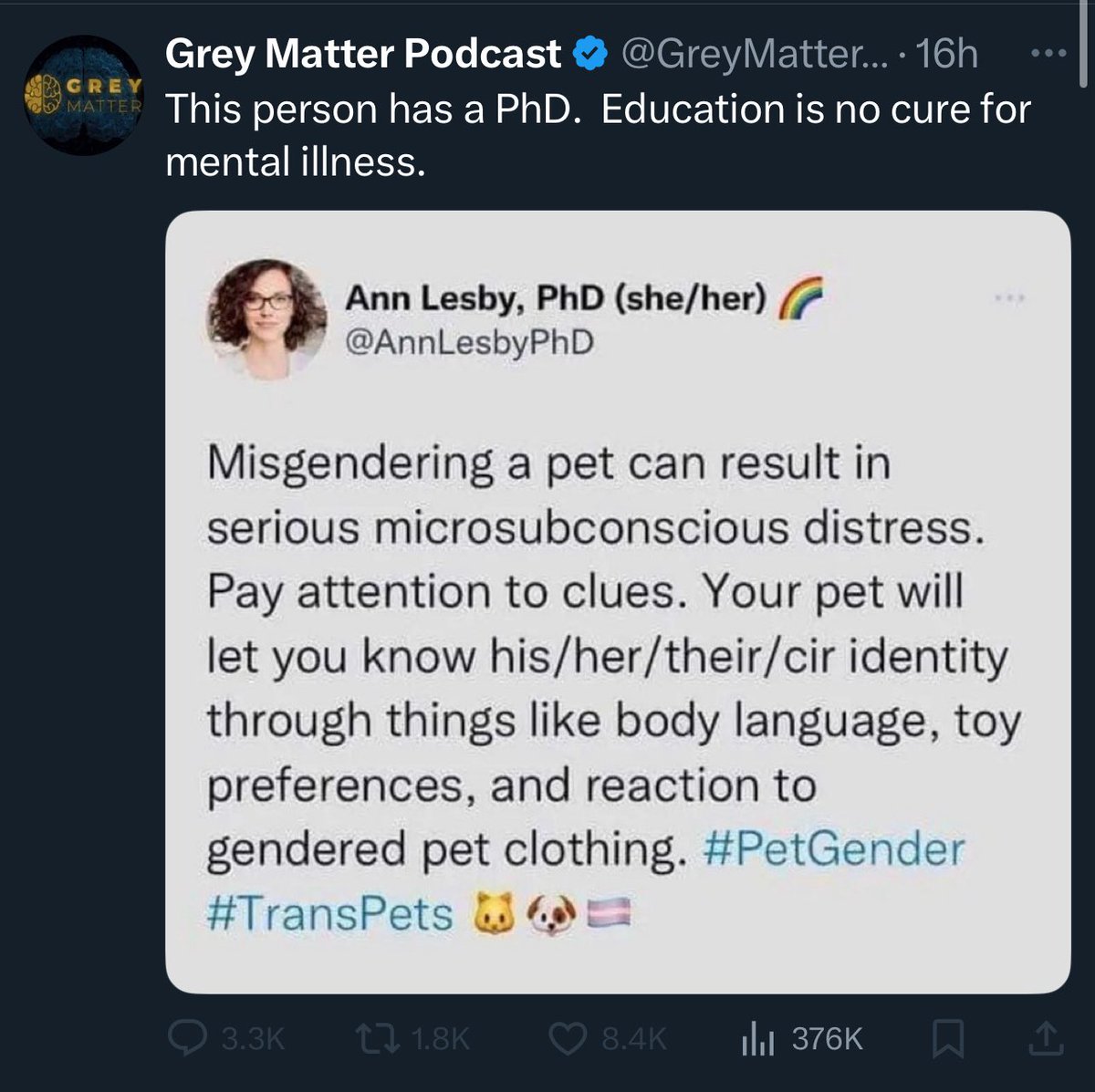 The transpetphobe blocked me. Why? Same as always...

They fear my truth. 💪🏽⚧️🐈