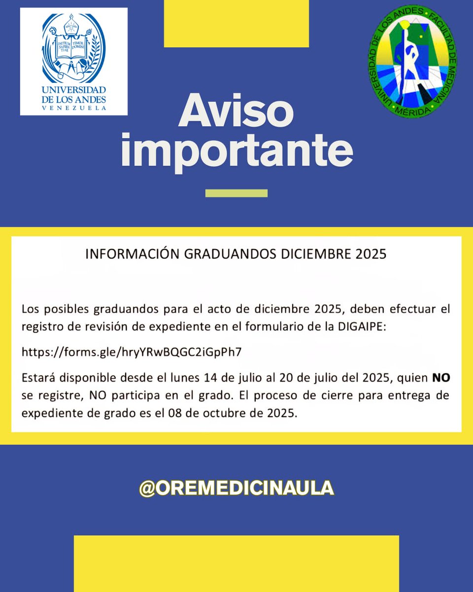 Información para posibles graduandos Diciembre 2025, Facultad de Medicina
