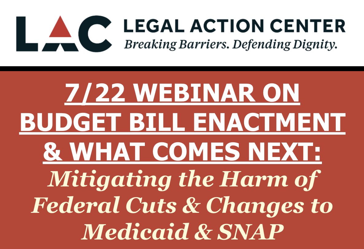 lac_news's tweet image. On 7/4, President Trump signed into law legislation that includes significant cuts & changes to Medicaid & the Supplemental Nutrition Assistance Program (SNAP). To learn more, join LAC for a webinar next Tues, 7/22 at 2pm EST. Register here: bit.ly/722medicaidweb…