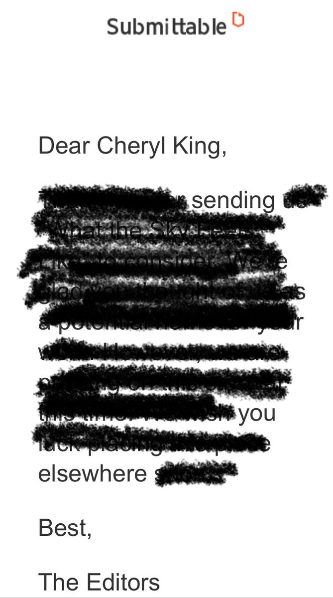 CKing_Author's tweet image. Rejection blackout poetry.