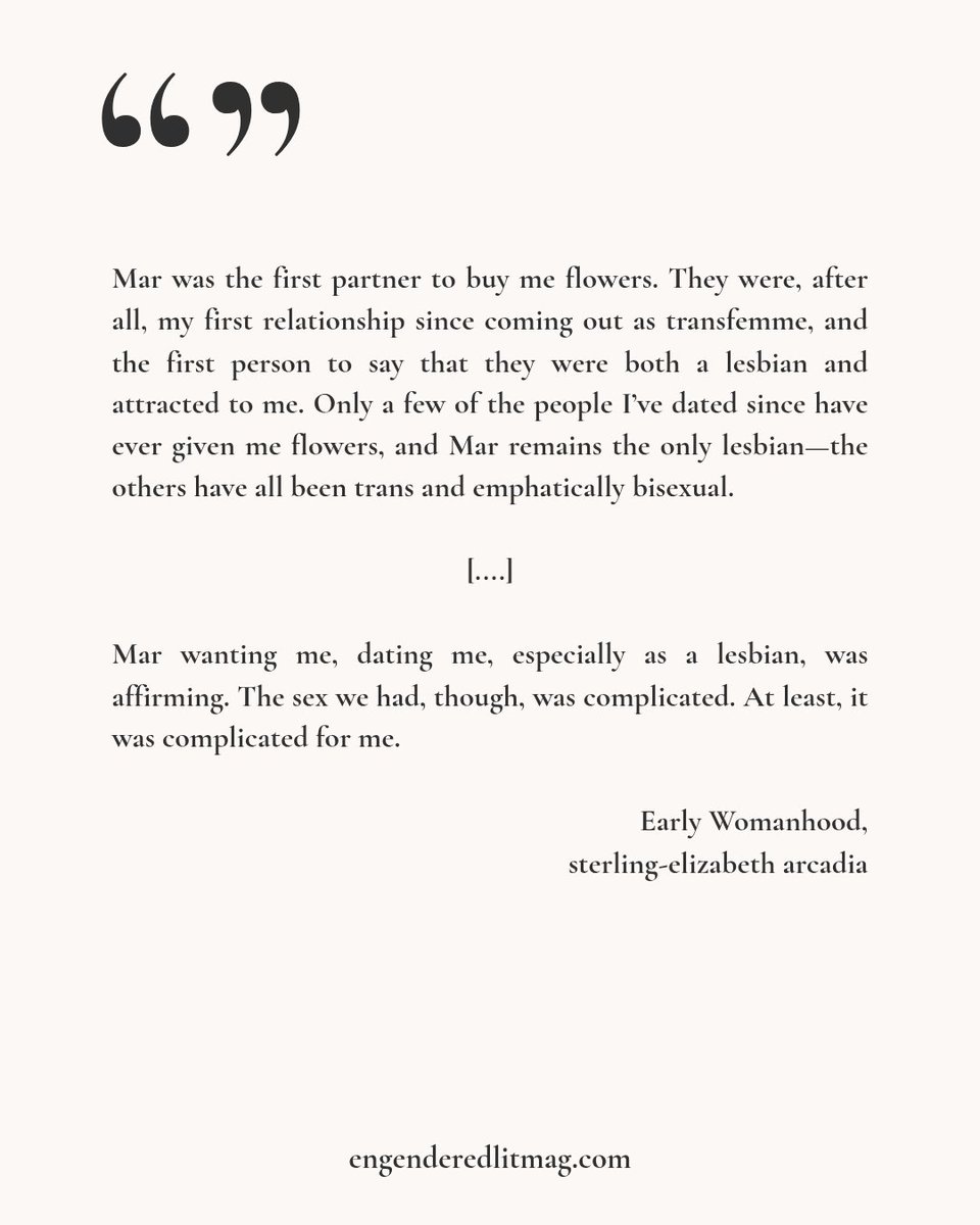 engenderedlit's tweet image. "We broke up Saturday evening but kept having sex through Sunday afternoon"
- Early Womanhood, sterling-elizabeth arcadia
engenderedlitmag.com/summer2025