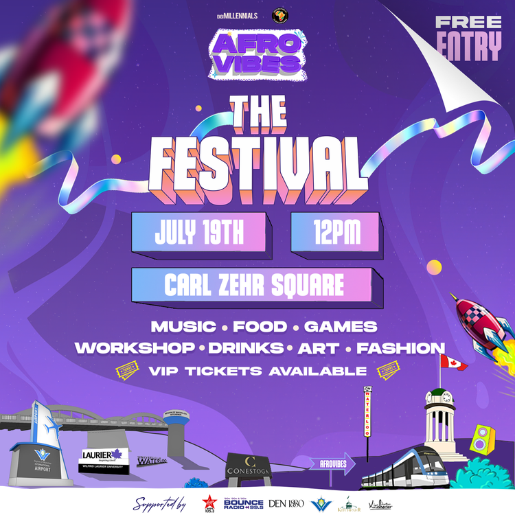 AfroVibes Festival is BACK! 💜🎉 

Get ready for a full day of music, food, drinks, fashion, games, and nonstop vibes! 

📆 Saturday, July 19th 
📍 Carl Zehr Square, Downtown Kitchener 

Come for the culture, stay for the energy. It’s more than a festival—it’s a vibe! 💫