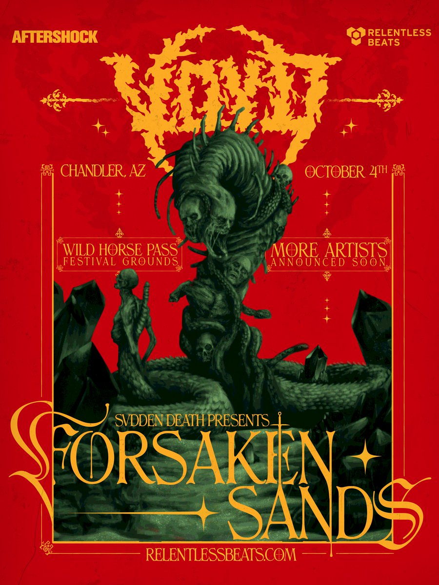 #JustAnnounced: <a href="/svddendeath/">SVDDEN DEATH</a> is summoning VOYD for Forsaken Sands at Wild Horse Pass Festival Grounds on October 4 🌑🔥 A full-scale desert takeover with support TBA.

Descend into darkness with us and sign up for presale at laylo.com/svddendeath/Fy… 🔗
Tickets on sale Friday at