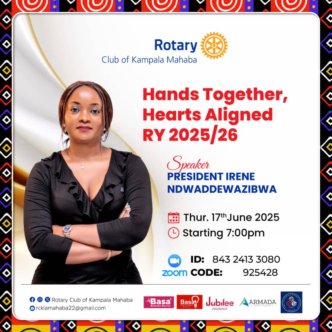 RC Kampala Mahaba (@rcmahaba) on Twitter photo Dear Rotarians, Rotaractors and all our Friends of Rotary.
RC Kampala MAHABA cordially invites you for fellowship.
Topic: Hands Together, Hearts Aligned RY 2025/26.
Date:July 17, 2025
Time:7:00PM.
Join Zoom Meeting.
us06web.zoom.us/j/84324133080?โฆ
See you all there....๐๐ป. Dear Rotarians, Rotaractors and all our Friends of Rotary.
RC Kampala MAHABA cordially invites you for fellowship.
Topic: Hands Together, Hearts Aligned RY 2025/26.
Date:July 17, 2025
Time:7:00PM.
Join Zoom Meeting.
us06web.zoom.us/j/84324133080?โฆ
See you all there....๐๐ป.