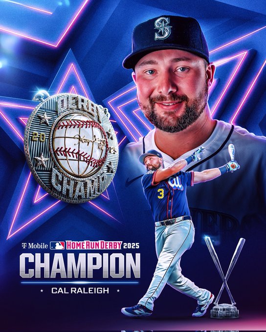 Srite91's tweet image. BIG DUMPER IS THE 2025 HR DERBY CHAMP 🏆  
Cal Raleigh edges out Junior Caminero  
rity.site/4Epf3