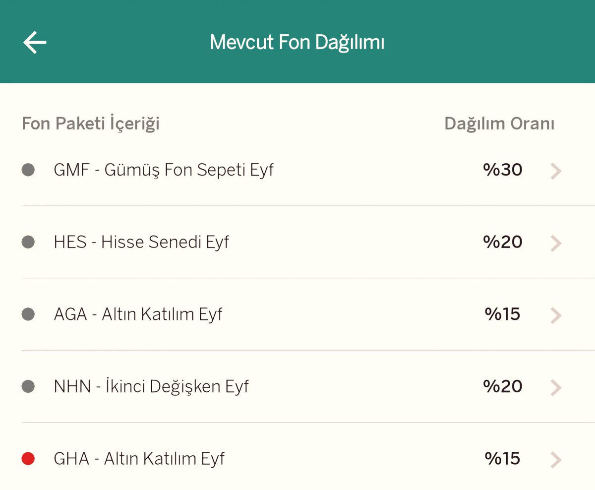 🔹️Bireysel Emeklilik Sisteminde Güncel Fon Dağılımım

Temmuz başındaki hafif BIST yükselişini satış fırsatı olarak değerlendirip BES fonlarımı güncelledim. 

🔍 Fon tercih nedenlerim;
✔️ Enflasyon karşısında koruma için olmazsa olmazım emtia (gümüş &amp; altın),
✔️ BIST'ten ümidim