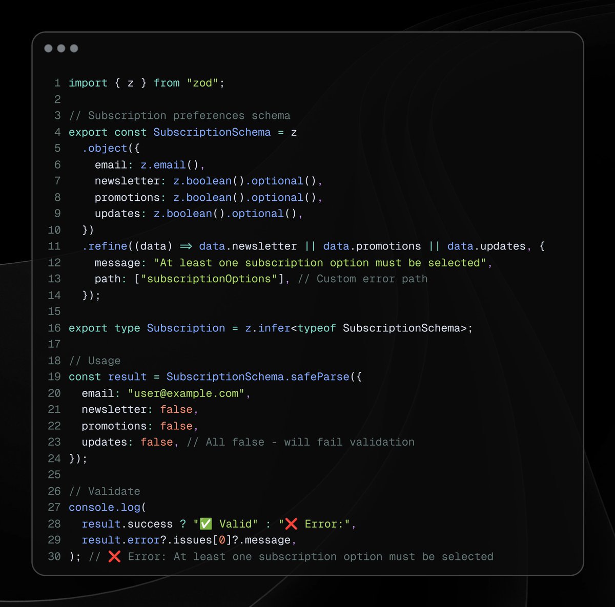 KaraBharat's tweet image. ⚡️ Zod with .refine() = Effortless validation rules