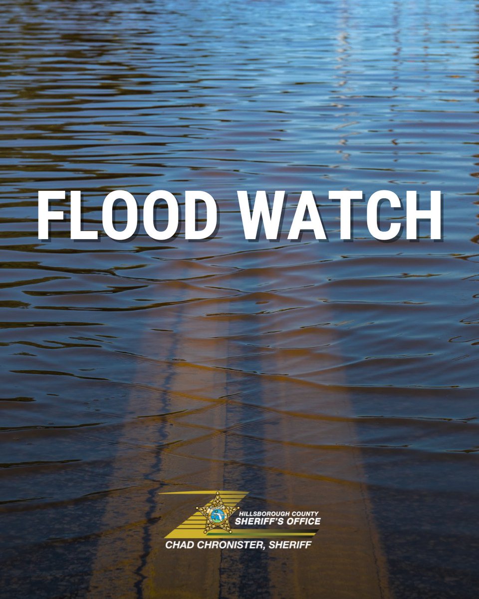 HCSOSheriff's tweet image. 🌧️𝐅𝐋𝐎𝐎𝐃 𝐖𝐀𝐓𝐂𝐇 𝐈𝐍 𝐄𝐅𝐅𝐄𝐂𝐓🌧️
The National Weather Service has issued a Flood Watch for parts of Hillsborough County.
Heavy rain may cause rapid flooding of creeks, roads, and low-lying areas. Always remember, never drive through flooded roadways. Follow your local…
