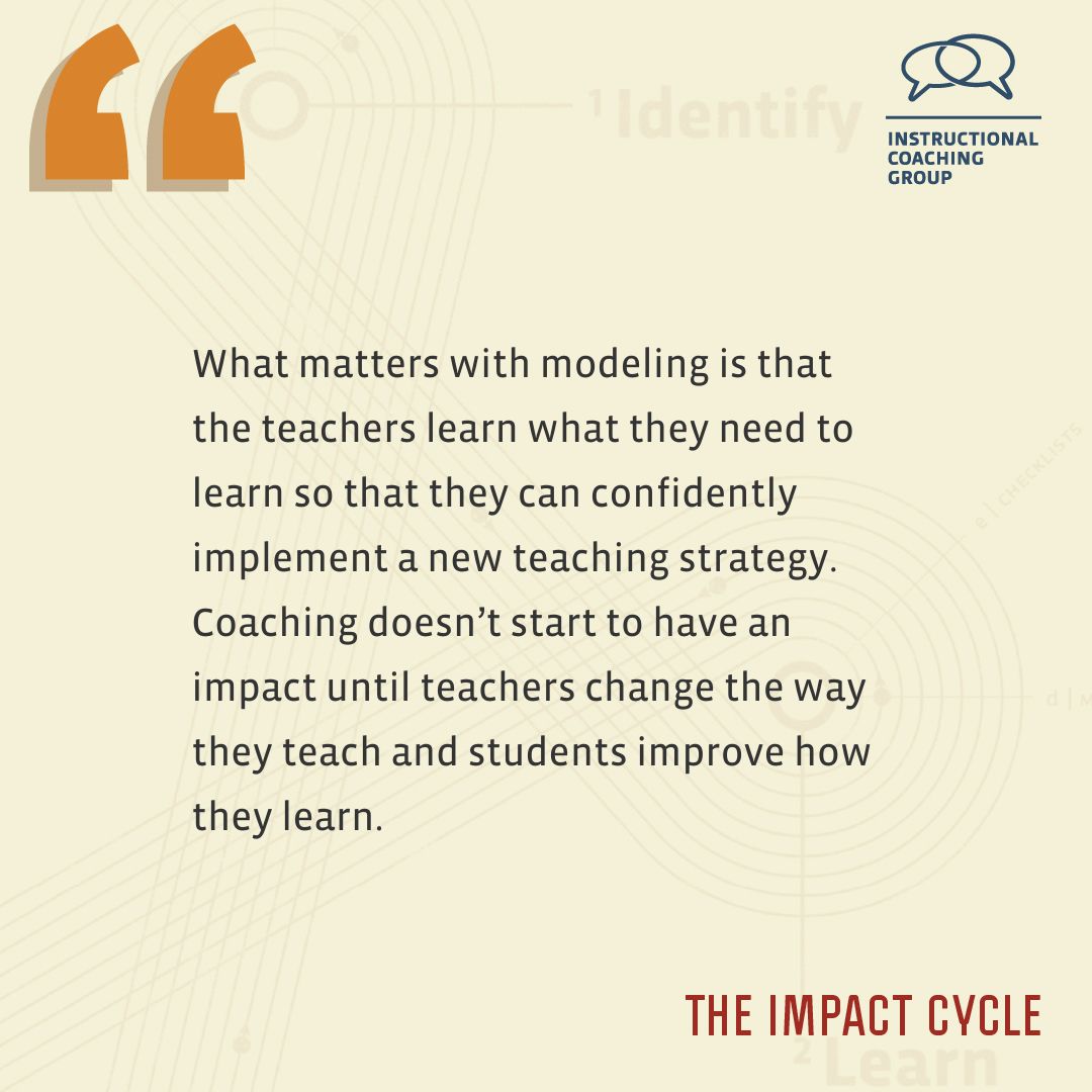 jimknight99's tweet image. Our research and experience show that effective modeling isn’t one-size-fits-all. Coaches often need to adapt how they model to meet the unique needs of each teacher and their students. In the Learn stage of the #ImpactCycle, we highlight 5 ways modeling can take shape.