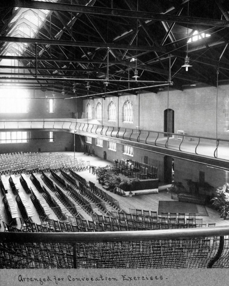 UChicago's tweet image. Then & Now: Bartlett Dining Commons, originally constructed as a state-of-the art gymnasium in 1901, later transformed into a lively dining hall in 2002.
