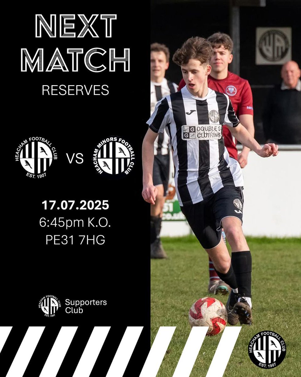 Heacham Reserves begin their pre-season campaign this week as they face HMFC Development on Thursday, kicking off at 6:45pm ⚫⚪

🗓️ Heacham Reserves vs HMFC Development - Thursday 16th July - 6:45pm KO - PE31 7HG