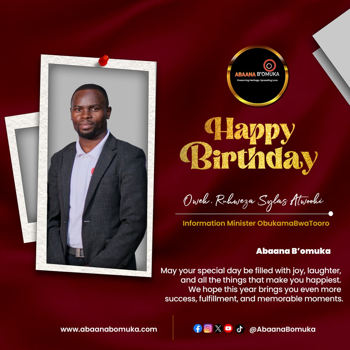 Abaana B'omuka (@abaanabomuka) on Twitter photo HAPPY BIRTHDAY TO THE INFORMATION MINISTER โ <a href="/ObukamaBwaTooro/">Tooro Kingdom</a> <a href="/RuhwezaSylas/">๐บ๐๐๐๐ ๐จ๐๐๐๐๐๐ ๐ถ๐ ๐ป๐๐๐๐</a>
On behalf of the entire Abaana Bโomuka, we take this moment to celebrate a remarkable leader, a true custodian of our culture and heritage. May this new year bring you more wisdom, good health, and HAPPY BIRTHDAY TO THE INFORMATION MINISTER โ <a href="/ObukamaBwaTooro/">Tooro Kingdom</a> <a href="/RuhwezaSylas/">๐บ๐๐๐๐ ๐จ๐๐๐๐๐๐ ๐ถ๐ ๐ป๐๐๐๐</a>
On behalf of the entire Abaana Bโomuka, we take this moment to celebrate a remarkable leader, a true custodian of our culture and heritage. May this new year bring you more wisdom, good health, and