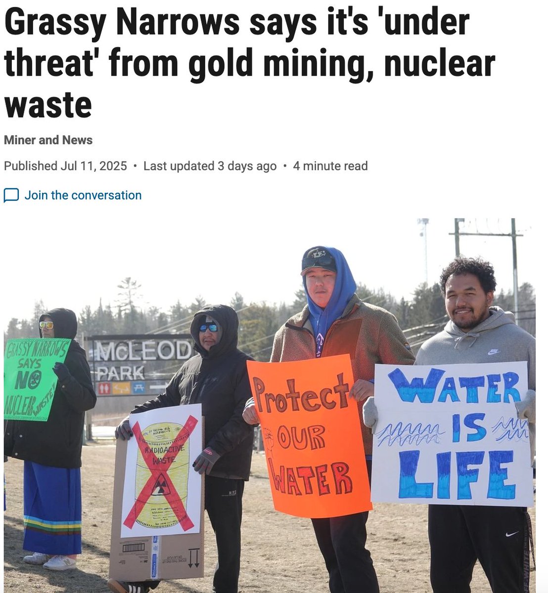 FreeGrassy's tweet image. “We do not agree to this risk. We say ‘no’ to nuclear waste that will be dangerous for far longer than anything that humans have ever built. We have been poisoned once already; we will not be poisoned again,” Judy Da Silva of #GrassyNarrows
kenoraminerandnews.com/news/local-new…