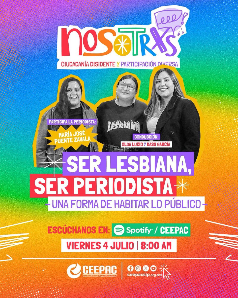 🌈🎙️ ¡Ya puedes escuchar Nosotrxs!

Si aún no lo has hecho, corre a escuchar el primer episodio: “Ser lesbiana, ser periodista: una forma de habitar lo público”, con María José Puente Zavala.

🎧 Disponible en Spotify 👉 acortar.link/gCRshV