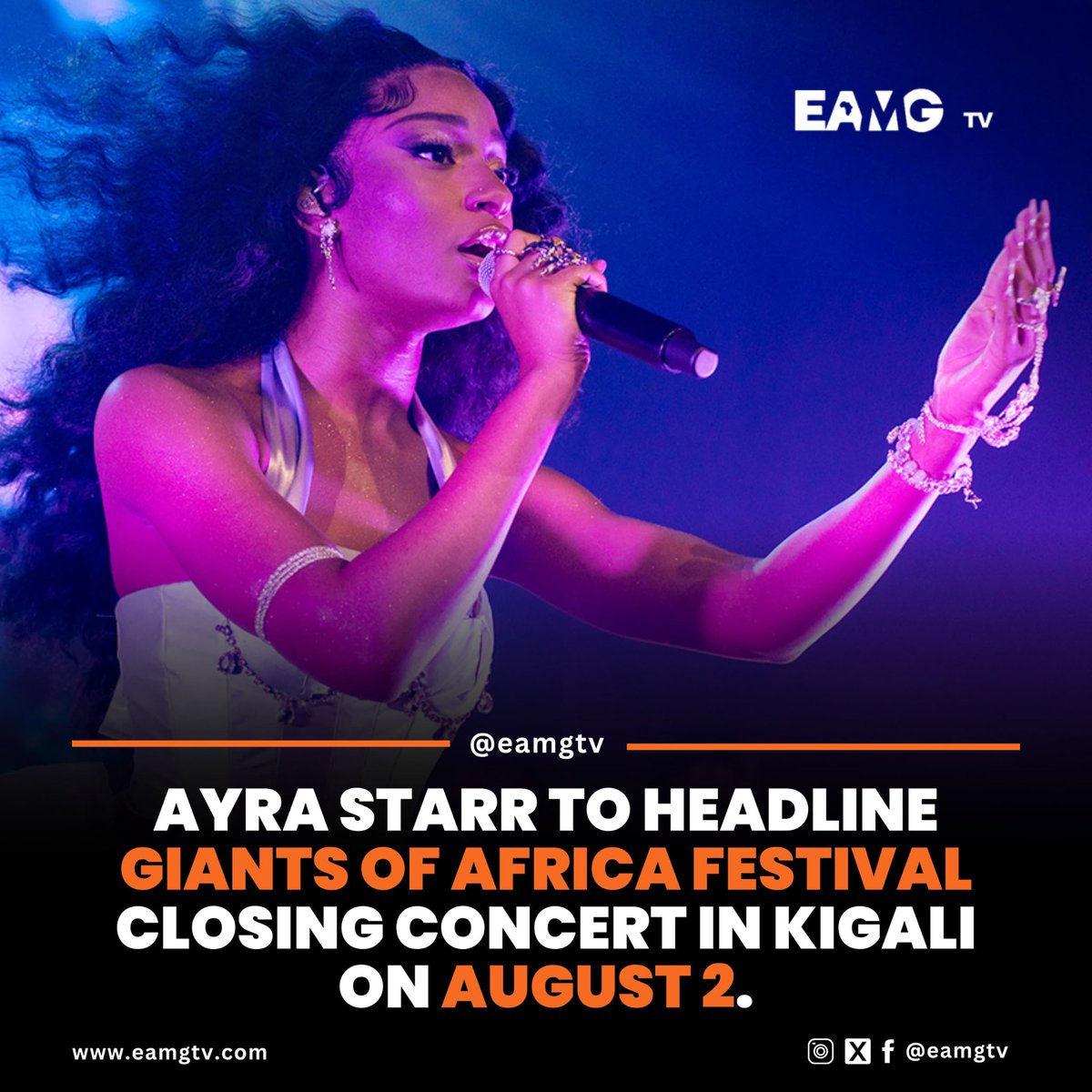 East Africa Media Group (@eamgtv) on Twitter photo Nigerian Afrosoul sensation <a href="/ayrastarr/">Celestial being</a> is set to perform at the <a href="/GiantsOfAfrica/">Giants of Africa</a> Festival closing concert on August 2 at BK Arena in Kigali, Rwanda. 🔥🎤 Nigerian Afrosoul sensation <a href="/ayrastarr/">Celestial being</a> is set to perform at the <a href="/GiantsOfAfrica/">Giants of Africa</a> Festival closing concert on August 2 at BK Arena in Kigali, Rwanda. 🔥🎤