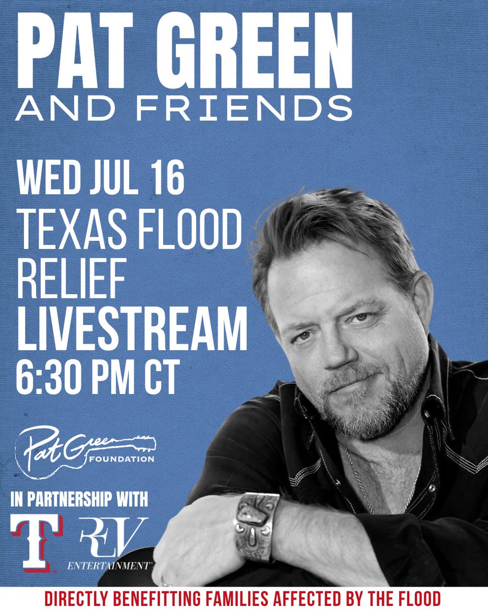 GlobeLifeField's tweet image. .@Rangers & @REVentertnmt are proud to partner with Pat Green & Friends for a special live-streamed fundraiser benefitting the victims of the Texas Hill Country flood, live from Globe Life Field.
🔗 l8r.it/dWtL