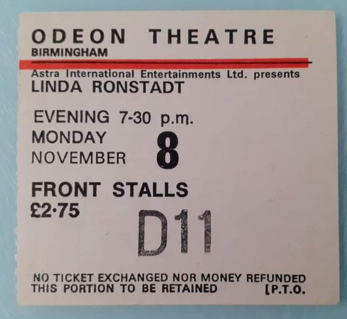 AndrewUllah's tweet image. The best £2.75 I ever spent 4 rows from the front &amp;amp; it was the front in those days. Happy Birthday 🎂 the brilliant Linda Ronstadt🎙🎸 #LindaRonstadt @ODEONCinemas