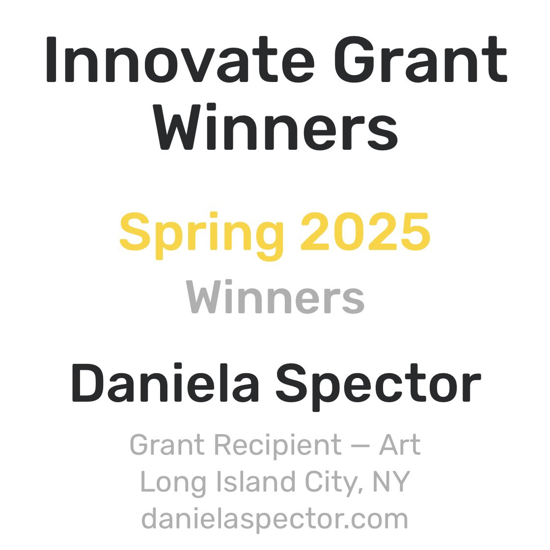 daniela0spector's tweet image. Honored to win the Spring 2025 Innovative Grant Recipient for Art!!
innovateartistgrants.org/daniela-spector