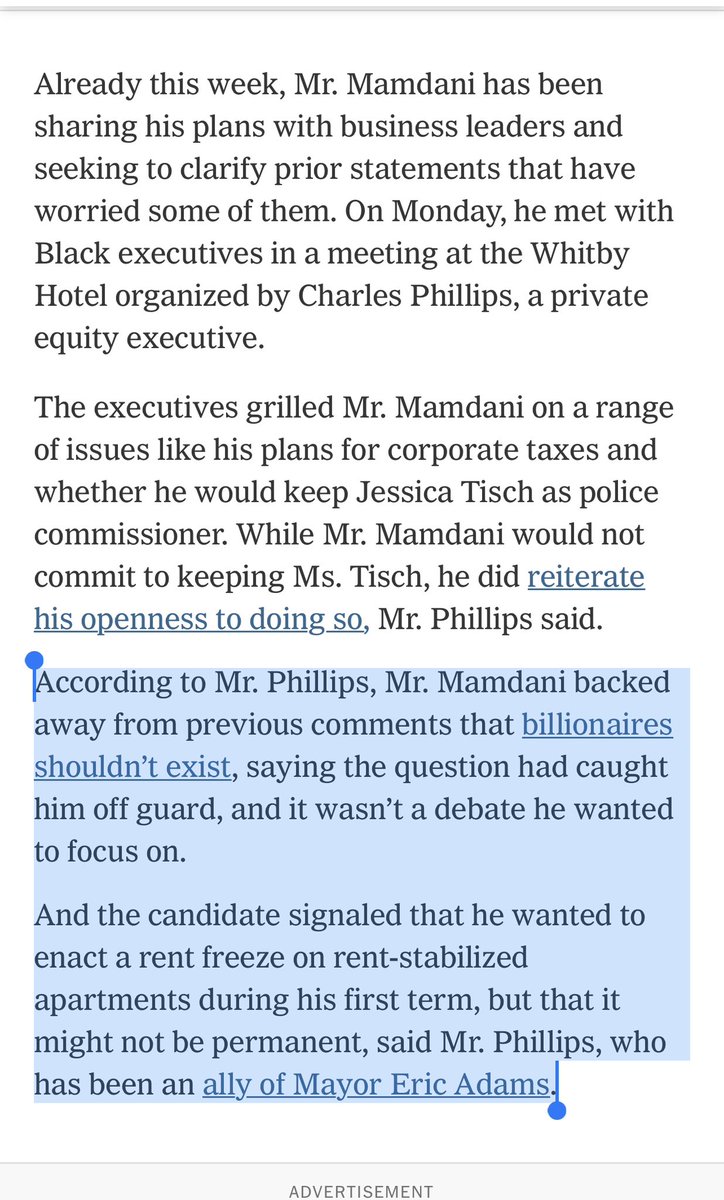 LaurenSHirsch's tweet image. Mamdani is gearing up for a big meeting in a few hours with some of the most influential NYC execs.
He is already moderating some of his stances - including at a meeting with Black executives this week at the Whitby.
W @emmagf
nytimes.com/2025/07/15/bus…