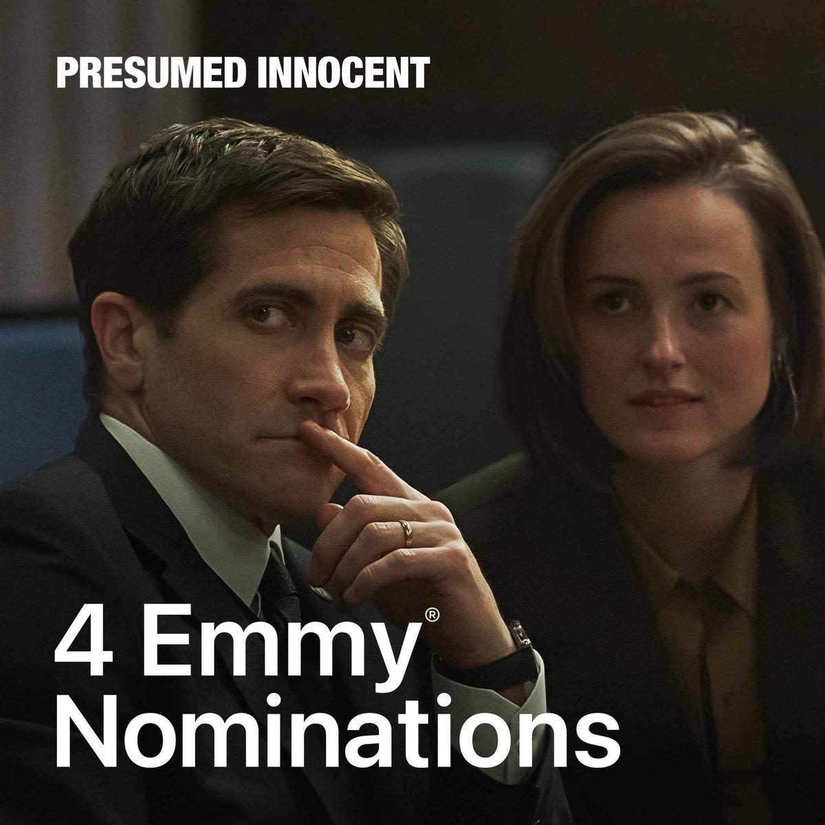 Congratulations to the entire Presumed Innocent team on their 4 Emmy nominations.

Lead Actor: Jake Gyllenhaal

Supporting Actress: Ruth Negga

Supporting Actor: Peter Sarsgaard

Supporting Actor: Bill Camp