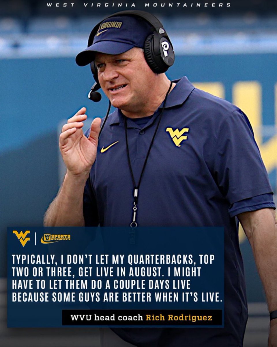 Rich Rodriguez knows tough calls await at QB, with several talented options vying to run #WVU’s offense this fall.

Read 👉 gowvu.us/5gp
