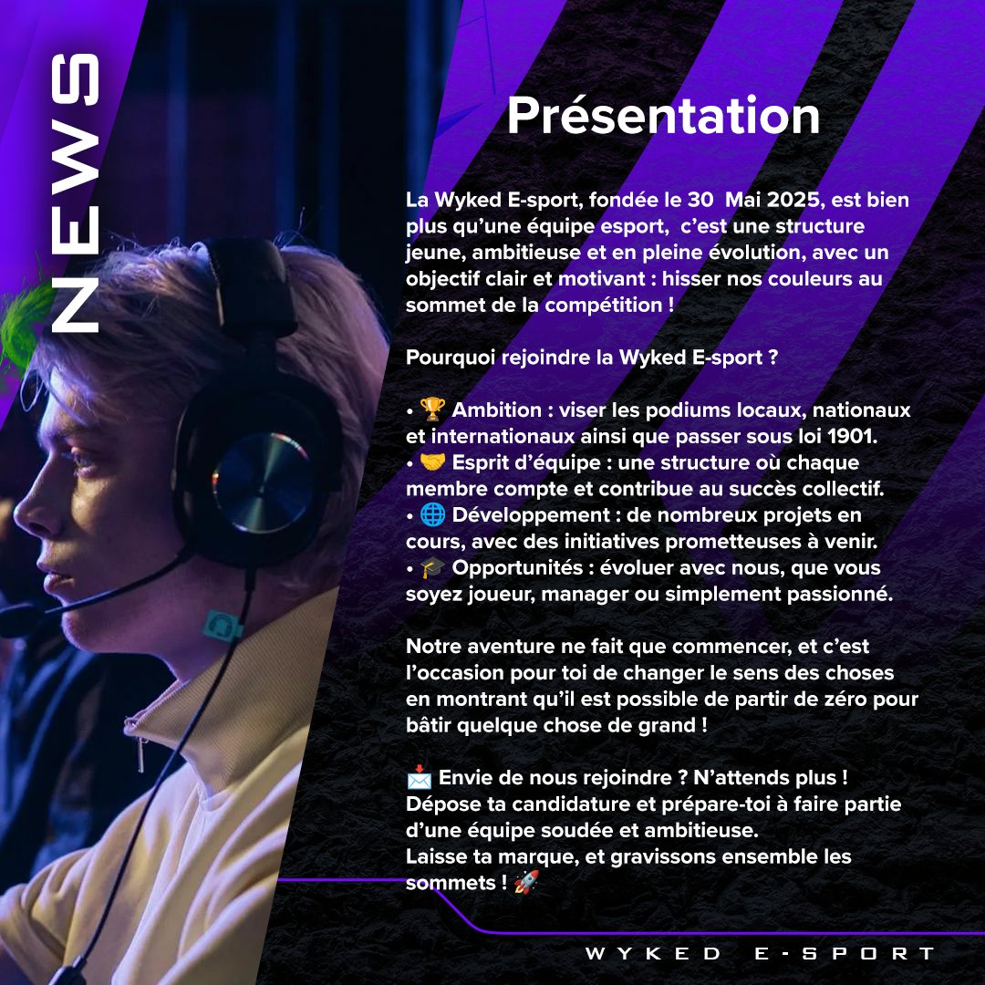 Wyked E-sport (@wykedesport) on Twitter photo Bonjour à tous,
la Wyked E-sport recrute pour son roster <a href="/VALORANTfr/">VALORANT France</a>
un Smokeur / Initiateur / Flex ainsi que du staff tel qu'un manager et responsable valorant
1/2 Bonjour à tous,
la Wyked E-sport recrute pour son roster <a href="/VALORANTfr/">VALORANT France</a>
un Smokeur / Initiateur / Flex ainsi que du staff tel qu'un manager et responsable valorant
1/2
