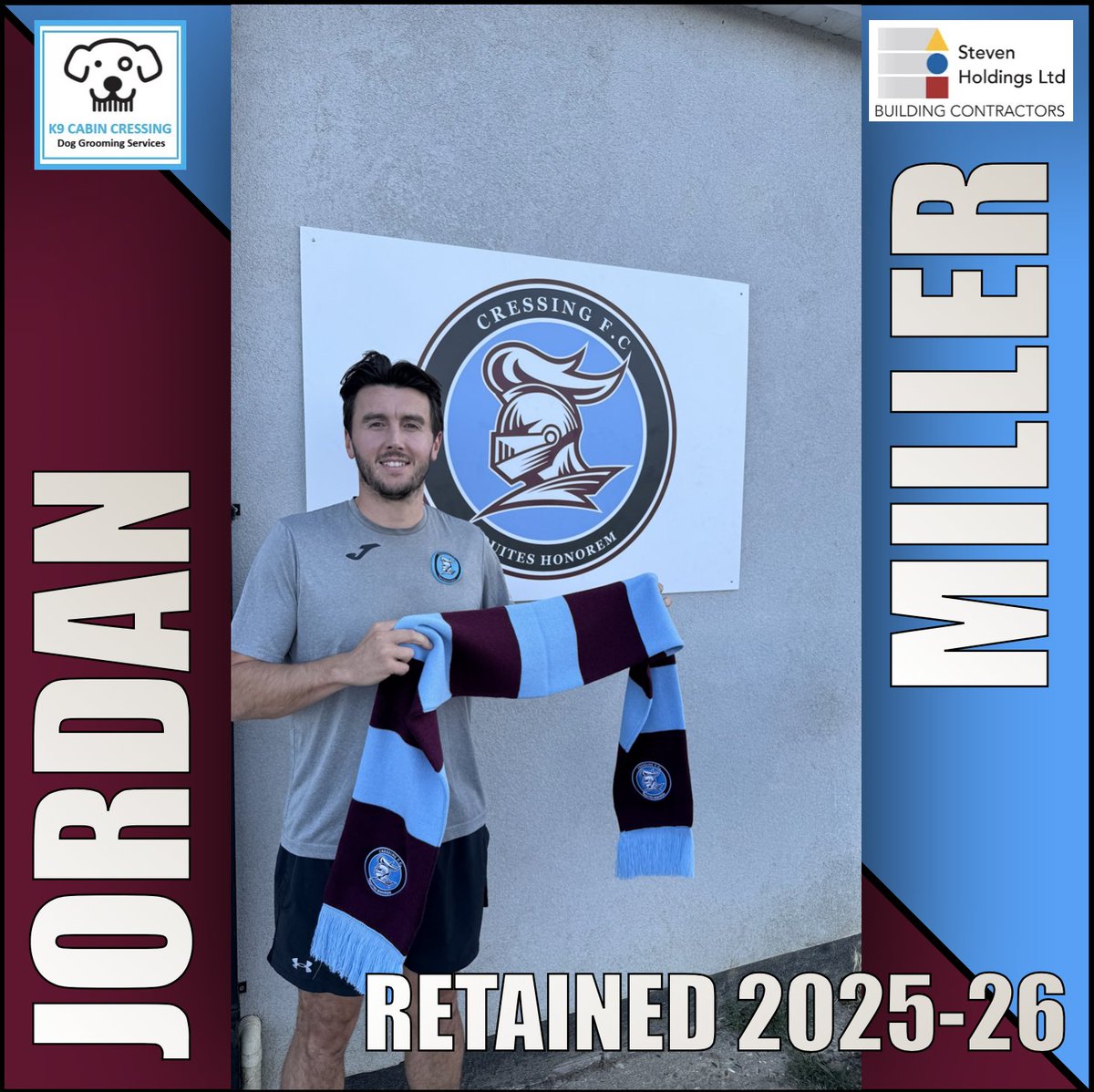 CressingFC's tweet image. RETAINED 2025/26 🤝

Jordan Miller returns for another season💥

Up the Cressing!⚽️

#CressingFC
#K9CabinCressing
#StevenHoldingsLTD
#UTC