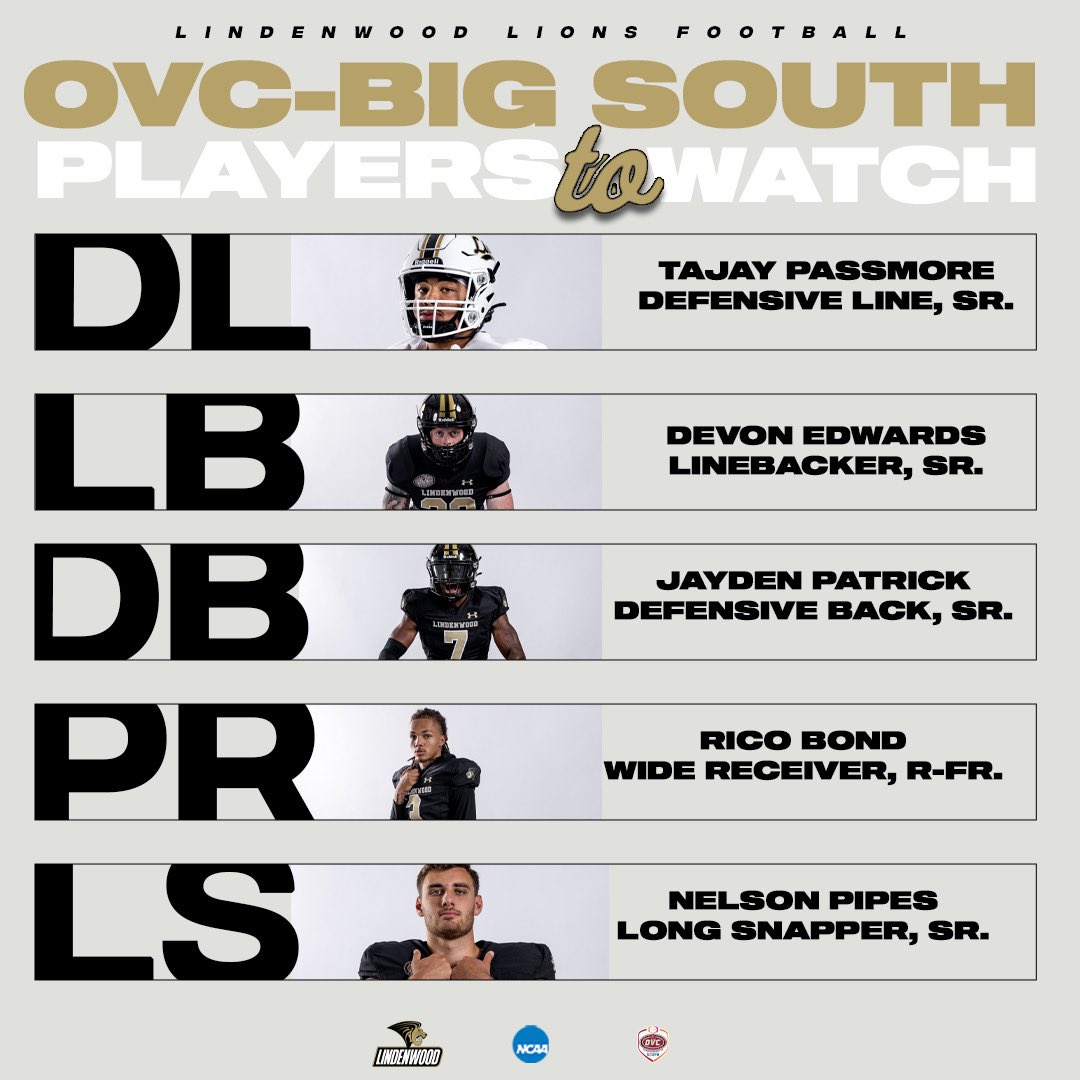 Lindenwood Athletics (@lu_lions) on Twitter photo Yesterday, offense. Today, defense
Here are the 2️⃣0️⃣2️⃣5️⃣ Preseason <a href="/OVCBigSouthFB/">OVC-Big South Football Association</a> Players to Watch from <a href="/LindenwoodFB/">Lindenwood Football</a> 🦁🏈 on the defensive side of the ball
📕 | tinyurl.com/aucj59nb
#NewLevel Yesterday, offense. Today, defense
Here are the 2️⃣0️⃣2️⃣5️⃣ Preseason <a href="/OVCBigSouthFB/">OVC-Big South Football Association</a> Players to Watch from <a href="/LindenwoodFB/">Lindenwood Football</a> 🦁🏈 on the defensive side of the ball
📕 | tinyurl.com/aucj59nb
#NewLevel
