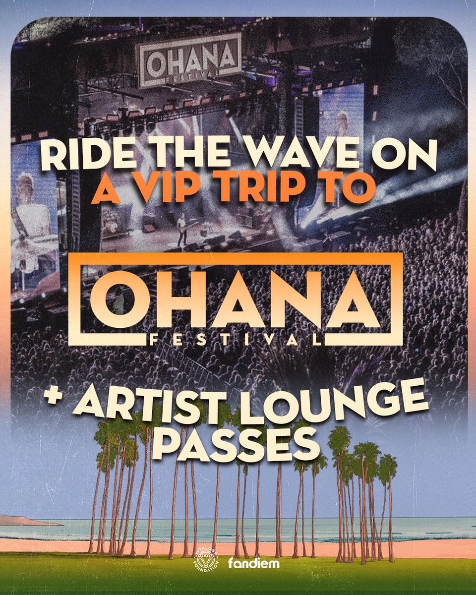 TheOhanaFest's tweet image. Enter to win round trip travel + hotel, two 3-Day VIP passes to see @eddievedder, @greenday, @hozier, @kingsofleon & more, artist lounge passes, an Eddie Vedder-signed poster + a surf lesson for two. Donate to win & support Pearl Jam's Vitalogy Foundation: fandiem.com/ohanafest