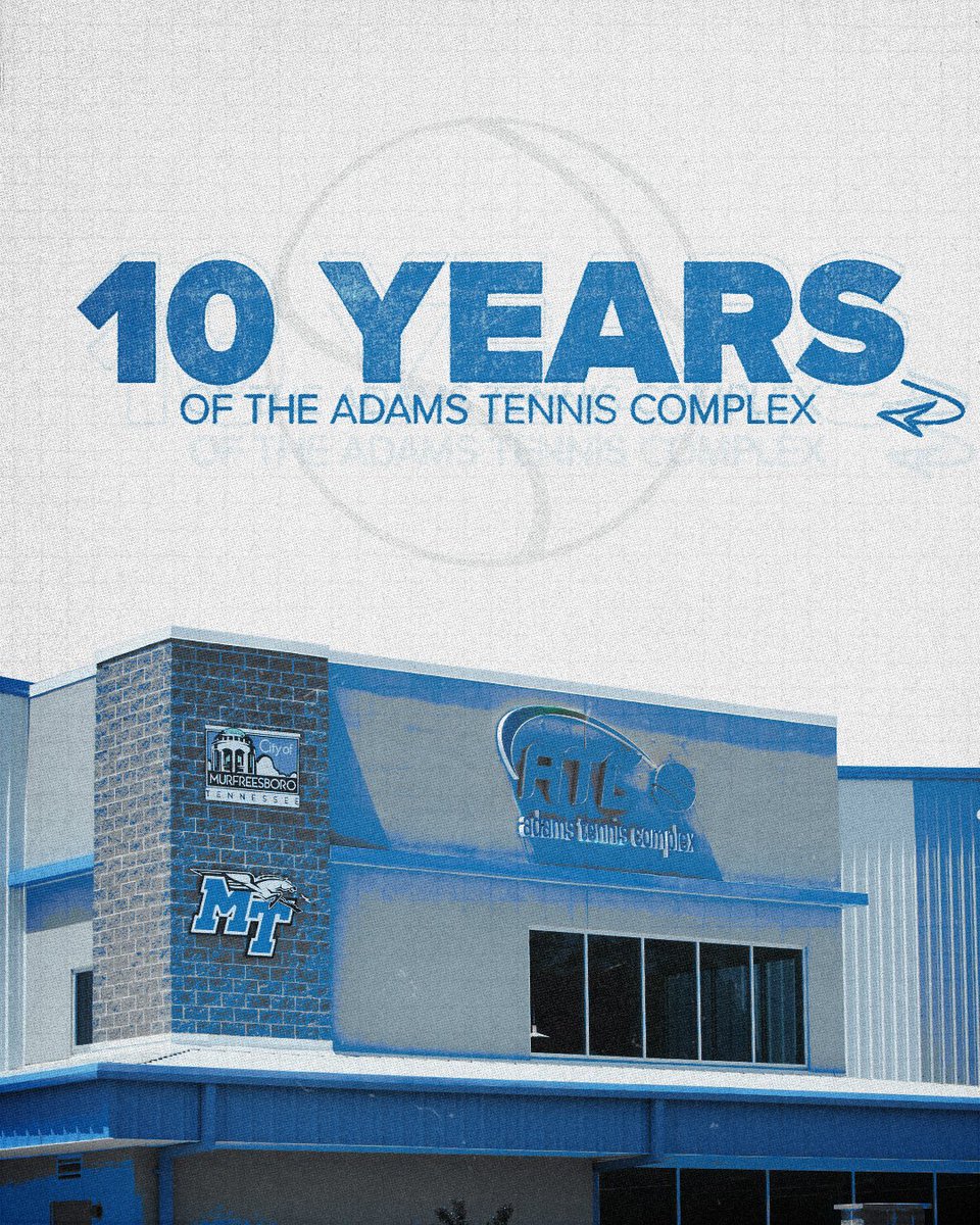 Middle Tennessee Athletics (@mtathletics) on Twitter photo On this day ten years ago, we cut the ribbon on the ATC โ๏ธ๐พ
We're celebrating ๐ years of unforgettable moments from <a href="/MT_MensTennis/">Middle Tennessee Men's Tennis</a> and <a href="/MT_WomensTennis/">Middle Tennessee Women's Tennis</a> at the Adams Tennis Complex!
๐ฐ goblueraiders.co/ATC10 On this day ten years ago, we cut the ribbon on the ATC โ๏ธ๐พ
We're celebrating ๐ years of unforgettable moments from <a href="/MT_MensTennis/">Middle Tennessee Men's Tennis</a> and <a href="/MT_WomensTennis/">Middle Tennessee Women's Tennis</a> at the Adams Tennis Complex!
๐ฐ goblueraiders.co/ATC10
