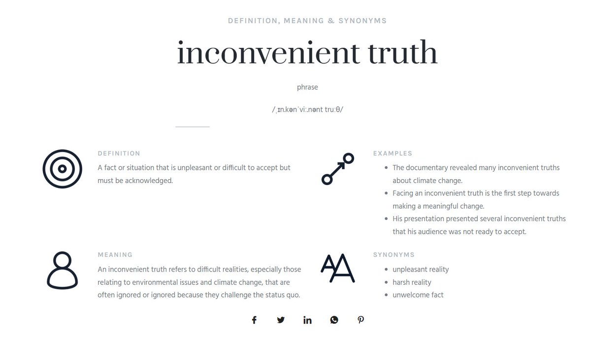 真相就是那块砸不烂的石头，任何人无法否认。

无论你喜欢与否，都必须尊重事实。

英文叫做: the inconvenient truth